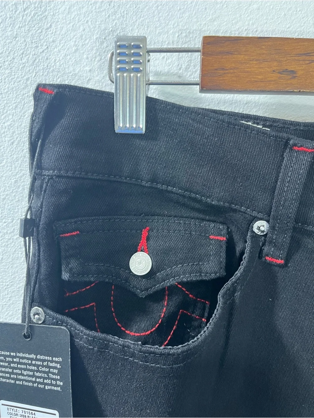True Religion Ricky Applique SN Flap Straight “2SB Black Rinse” 34x30 #701564